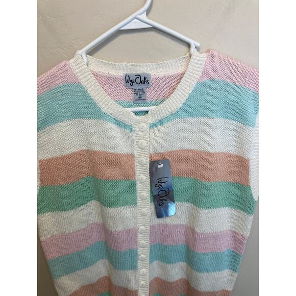 Wye Oaks 90's Vintage Pastel Striped Sleeveless Button Up Sweater Size Medium - Picture 3 of 8